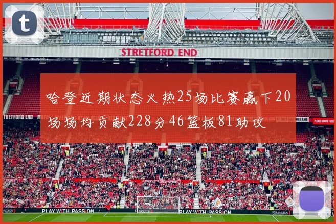 哈登近期状态火热25场比赛赢下20场场均贡献228分46篮板81助攻